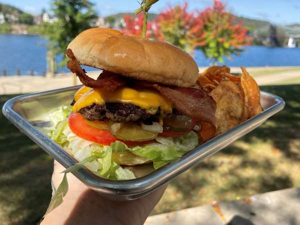 tasty burger with bacon