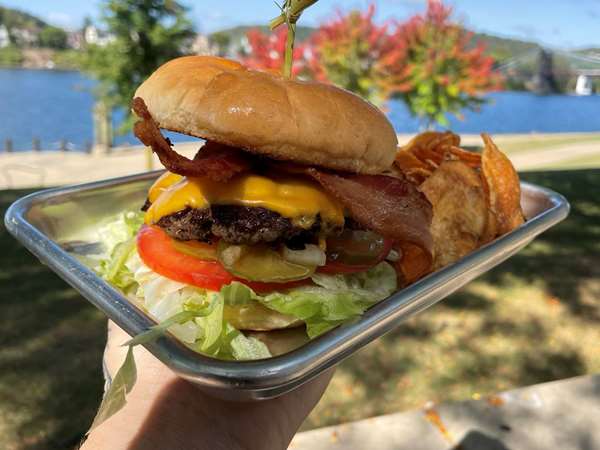 tasty burger with bacon