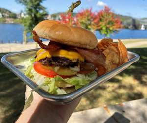 tasty burger with bacon